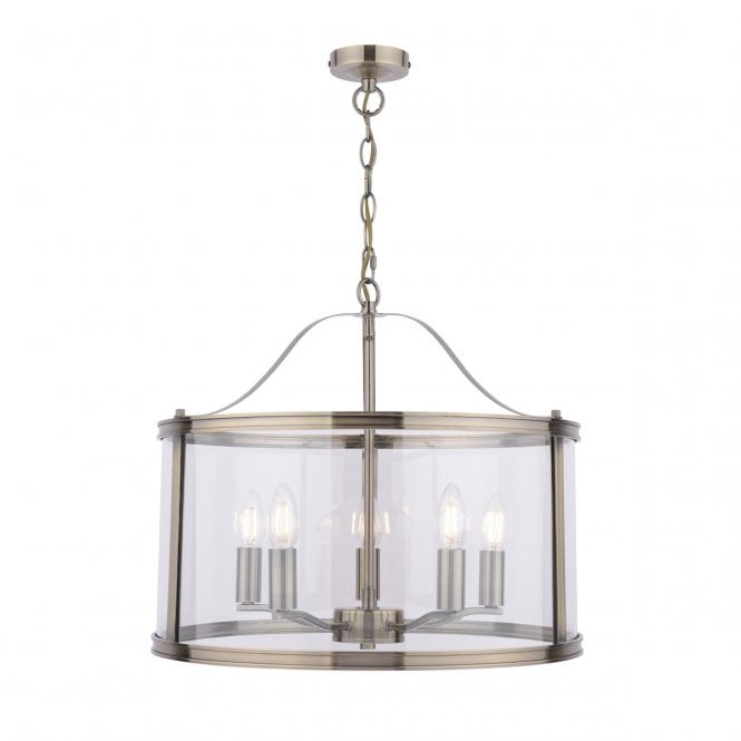 Laura Ashley  Harrington 5 Light Pendant Antique Brass & Glass