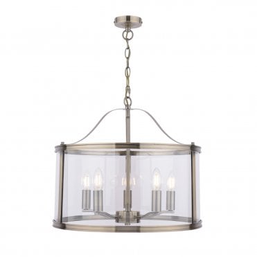 Laura Ashley Harrington 5 Light Pendant Antique Brass & Glass
