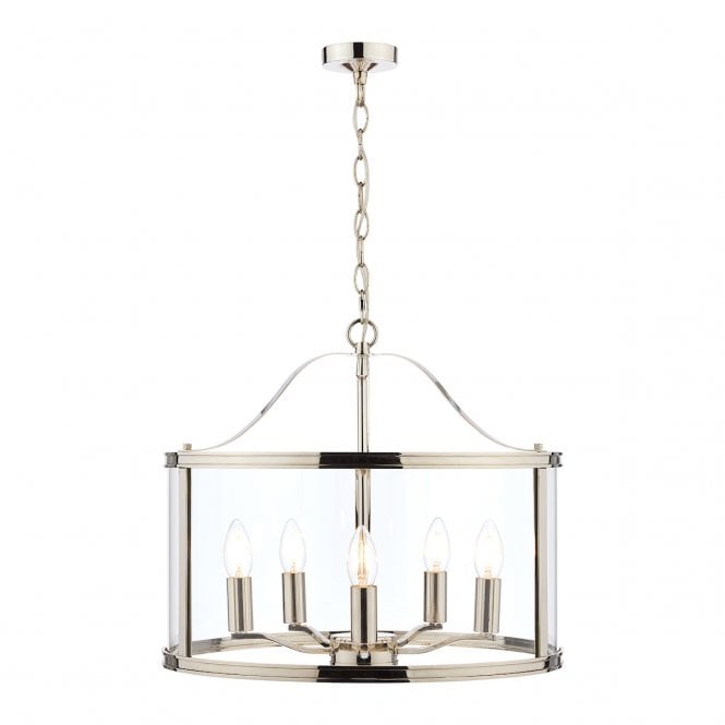 Laura Ashley  Harrington 5lt Pendant Polished Nickel Glass