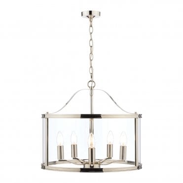 Laura Ashley Harrington 5lt Pendant Polished Nickel Glass