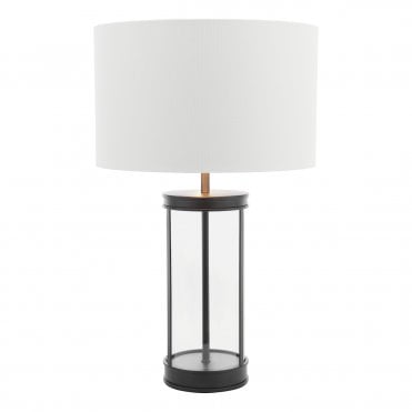 Laura Ashley Harrington Small Table Lamp Matt Black and Glass With Shade