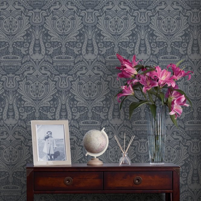 Laura Ashley  Heraldic Damask Dusky Seaspray Wallpaper 113409