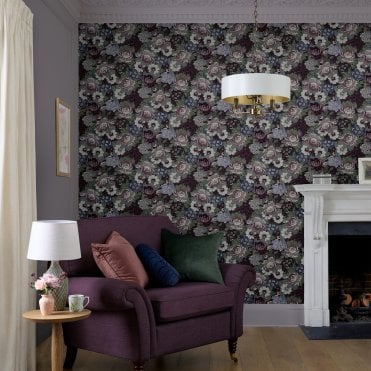 Laura Ashley Honnington Peonies Blackberry Purple Wallpaper 121088