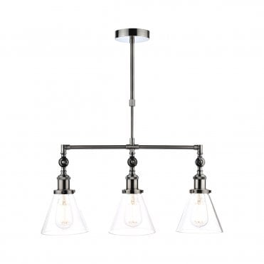 Laura Ashley Isaac 3lt Bar Pendant Satin Nickel Glass