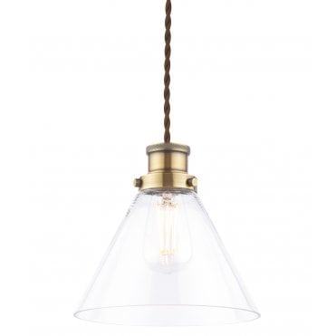 Laura Ashley Isaac Easy Fit Pendant Antique Brass and Glass