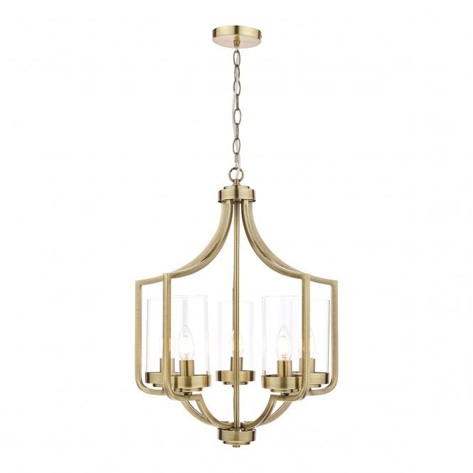 Laura Ashley  Joseph 5lt Chandelier Antique Brass Glass