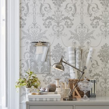 Laura Ashley Josette  Dove Grey / White Wallpaper 113385