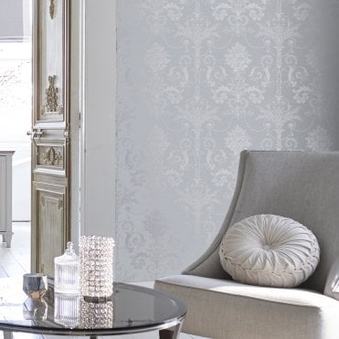 Laura Ashley Josette Metallic Silver Wallpaper 113379