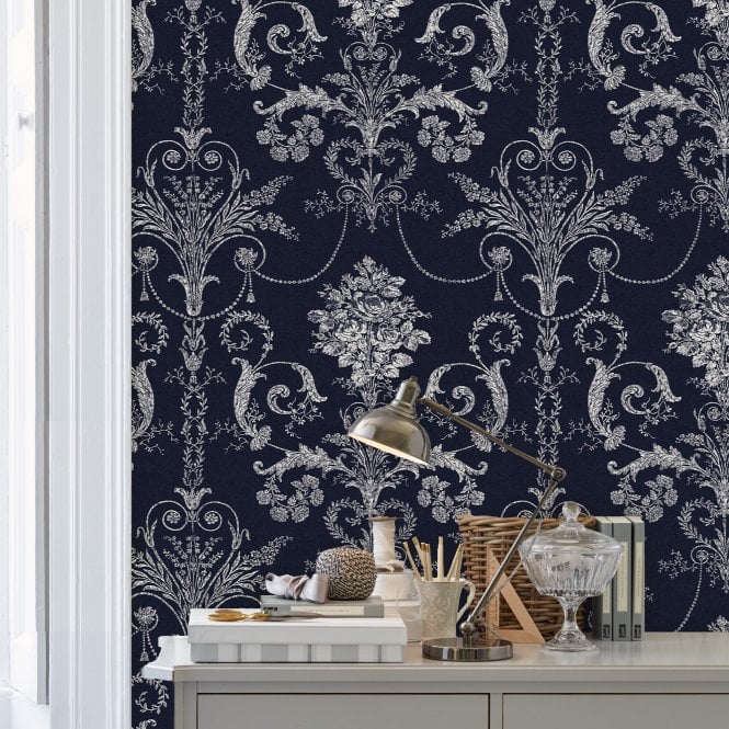 Laura Ashley  Josette Midnight Wallpaper 113386