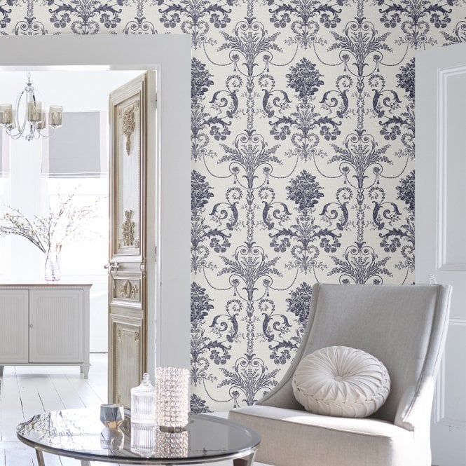 Laura Ashley  Josette Off White / Midnight Wallpaper 113387