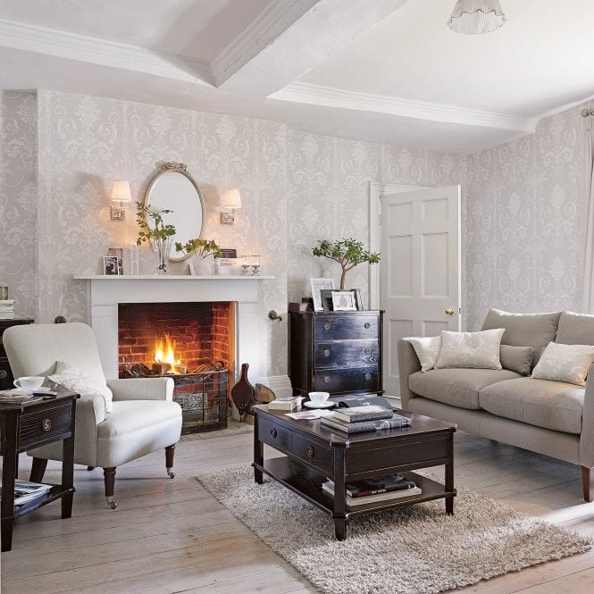 Laura Ashley  Josette White / Dove Grey Wallpaper 113378