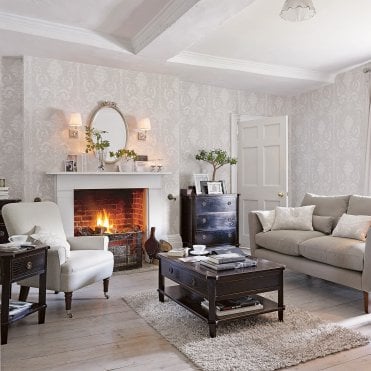 Laura Ashley Josette White / Dove Grey Wallpaper 113378