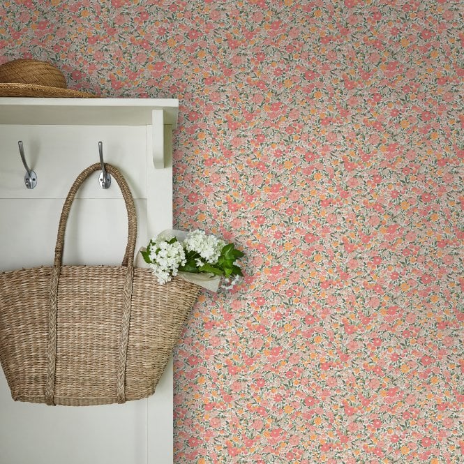 Laura Ashley  Loveston Coral Pink Wallpaper 121076
