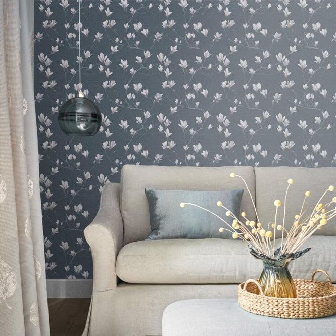 Laura Ashley  Magnolia Grove Dusky Seaspray Wallpaper 113355