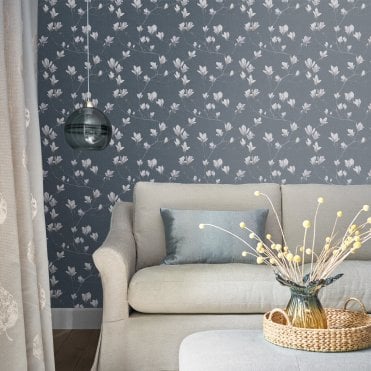 Laura Ashley Magnolia Grove Dusky Seaspray Wallpaper 113355