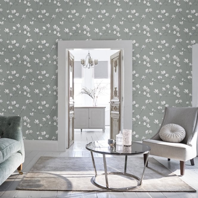 Laura Ashley  Magnolia Grove Slate Wallpaper 113354