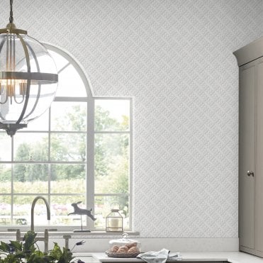 Laura Ashley Mr Jones Paintable White Wallpaper 113415