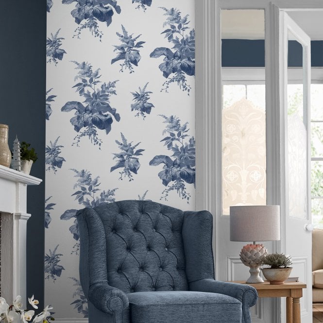Laura Ashley  Narberth Midnight Seaspray Blue Wallpaper 119851