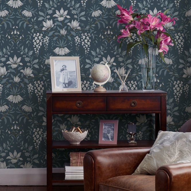 Laura Ashley  Parterre Dark Seaspray Wallpaper 113404