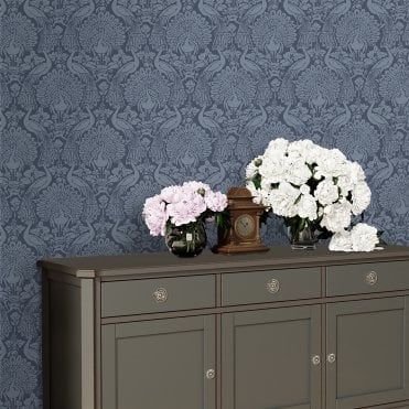Laura Ashley Peacock Damask Dusky Seaspray Wallpaper 114910