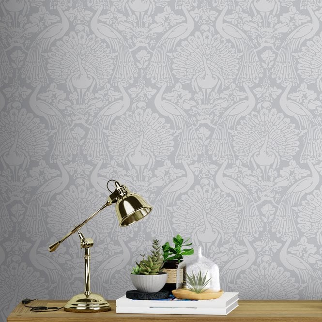 Laura Ashley  Peacock Damask Pale Slate Wallpaper 114911