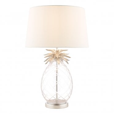 Laura Ashley Pineapple Table Lamp Clear Cut Glass & Polished Chrome With Shade
