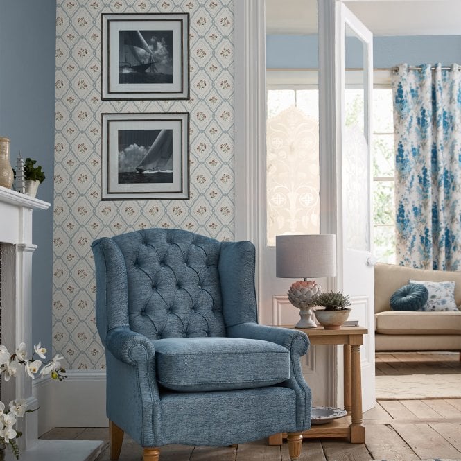 Laura Ashley  Pinford Trellis Pale Seaspray Blue Wallpaper 121066
