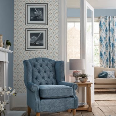 Laura Ashley Pinford Trellis Pale Seaspray Blue Wallpaper 121066