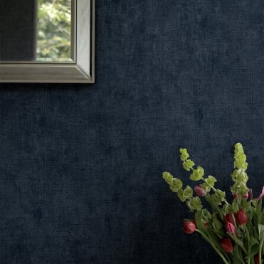 Laura Ashley Plain Midnight Seaspray Wallpaper 121097