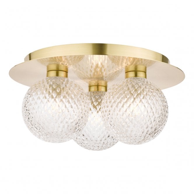 Laura Ashley  Prague 3lt Flush Bathroom Light Glass Satin Brass IP44