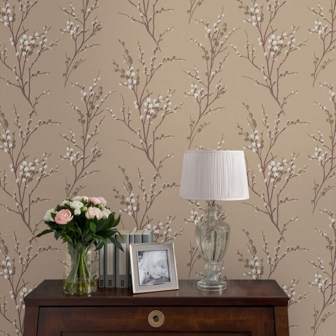 Laura Ashley  Pussy Willow Natural Wallpaper 113358
