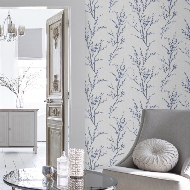 Laura Ashley  Pussy Willow Off White / Midnight Wallpaper 113360