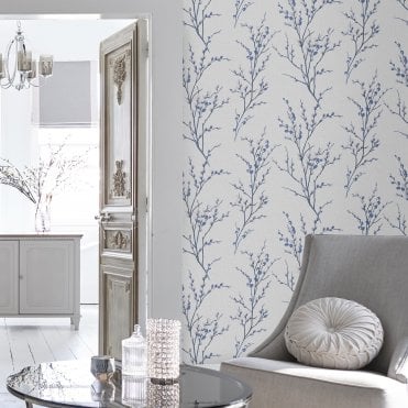 Laura Ashley Pussy Willow Off White / Midnight Wallpaper 113360
