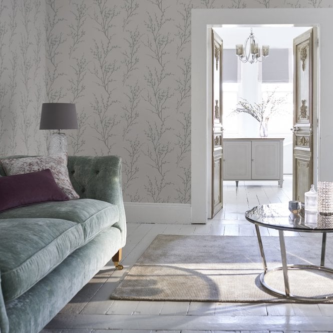 Laura Ashley  Pussy Willow Off White / Steel Wallpaper 113359