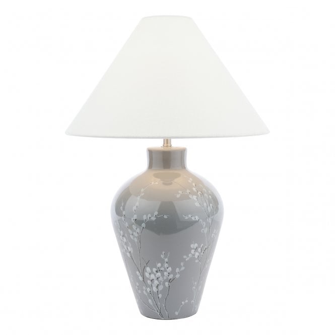 Laura Ashley  Pussywillow Table Lamp Grey Ceramic and Polished Nickel With Shade