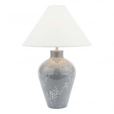 Laura Ashley Pussywillow Table Lamp Grey Ceramic and Polished Nickel With Shade
