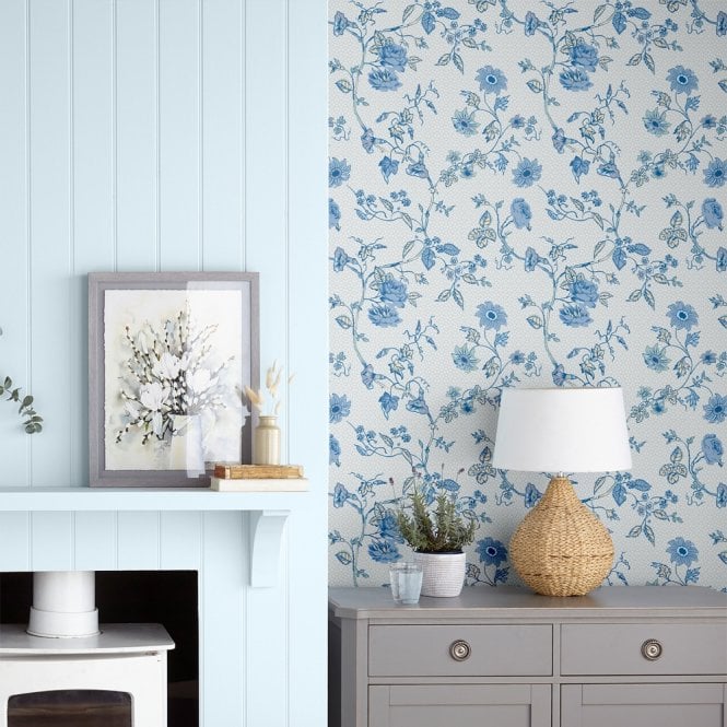 Laura Ashley  Rambling Rector Blue Sky Wallpaper 115258