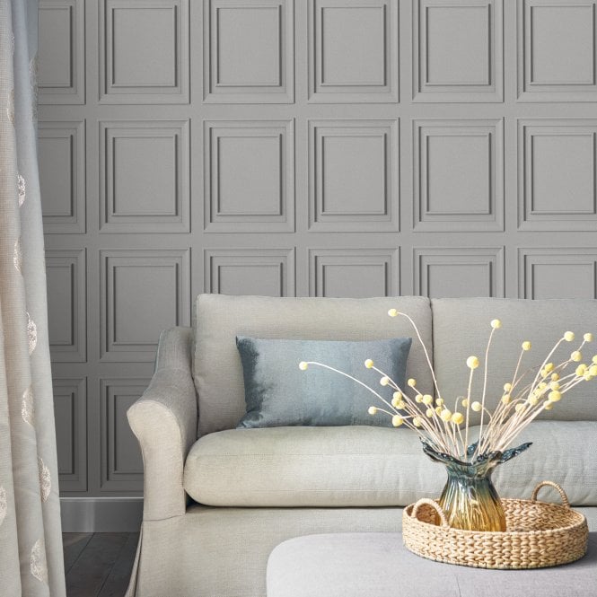 Laura Ashley  Redbrook Wood Panel Silver Wallpaper 119845