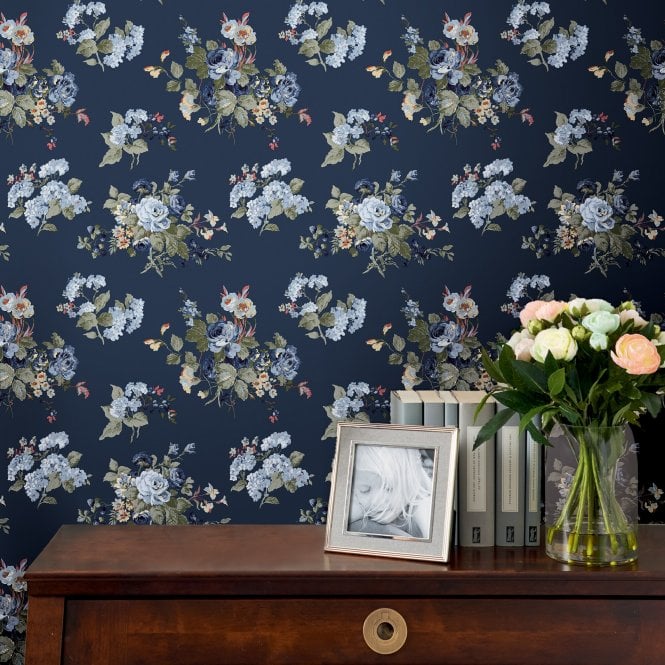 Laura Ashley  Rosemore Midnight Seaspray Wallpaper 114898