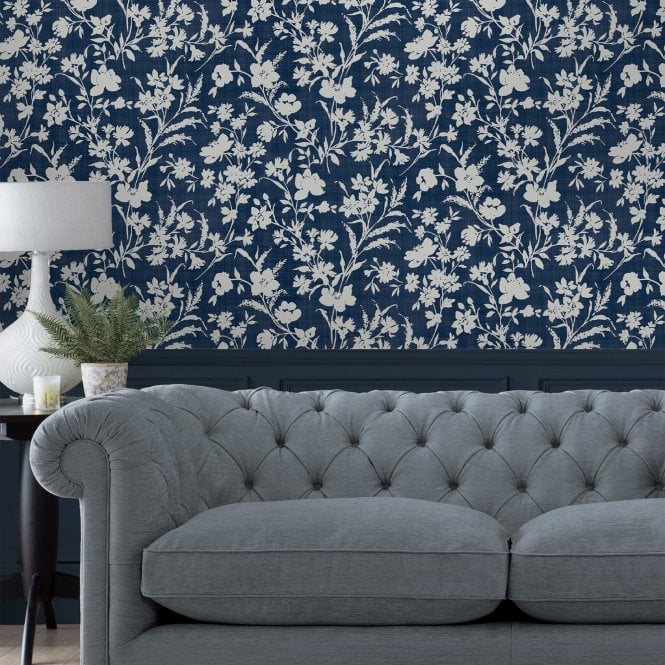Laura Ashley  Rye Midnight Seaspray Blue Wallpaper 119854