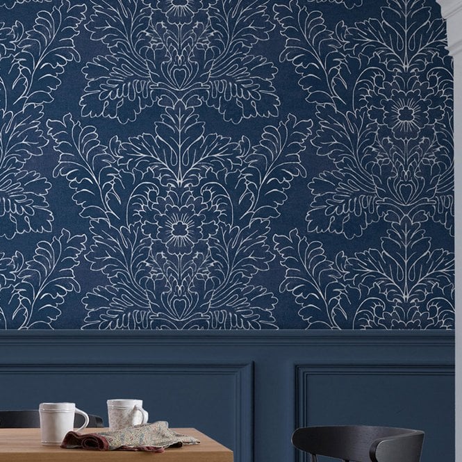 Laura Ashley  Silchester Midnight Seaspray Blue Wallpaper 119852