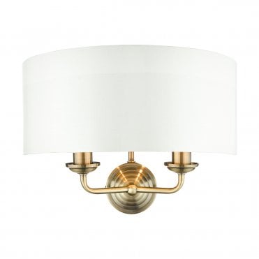 Laura Ashley Sorrento 2lt Wall Light Antique Brass With Ivory Shade