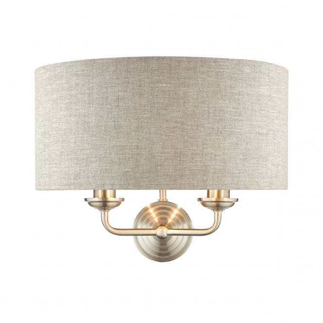 Laura Ashley  Sorrento 2lt Wall Light Satin Nickel With Natural Shade