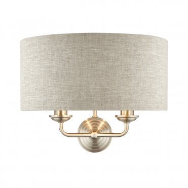 Laura Ashley Sorrento 2lt Wall Light Satin Nickel With Natural Shade