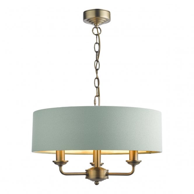 Laura Ashley  Sorrento 3 Light Chadelier Matt Antique Brass and Green With Shade