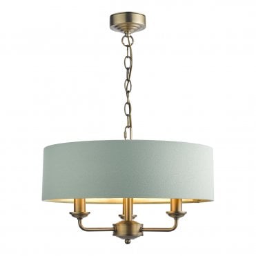 Laura Ashley Sorrento 3 Light Chadelier Matt Antique Brass and Green With Shade