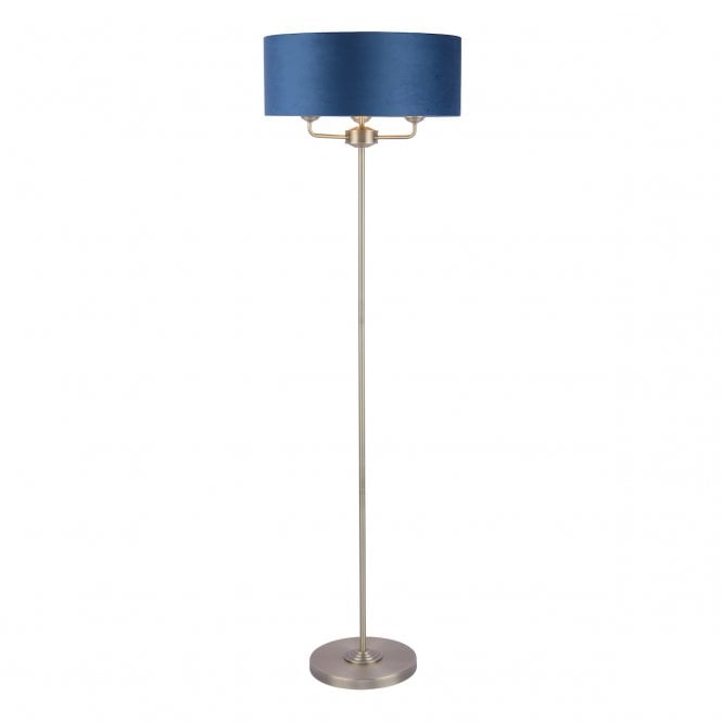 Laura Ashley  Sorrento 3 Light Floor Lamp Antique Brass & Blue Shade