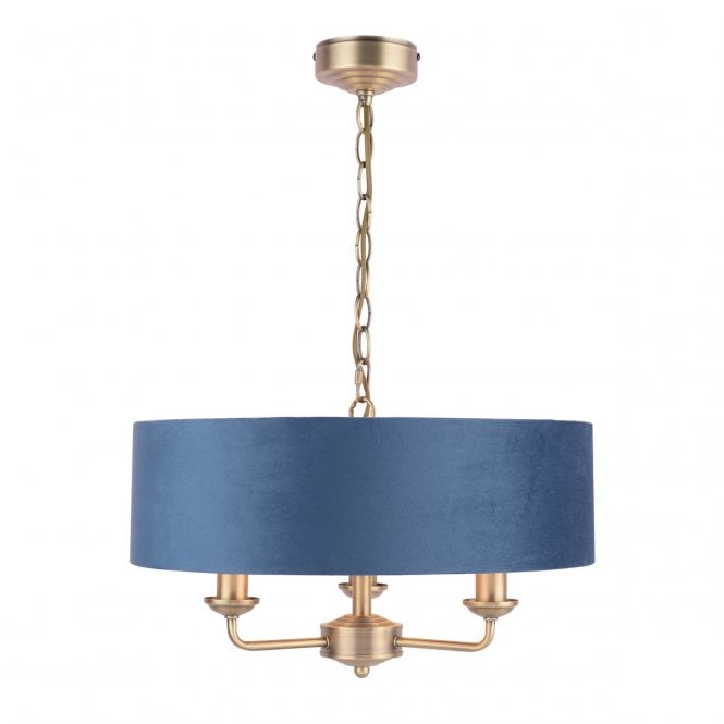 Laura Ashley  Sorrento 3 Light Pendant Antique Brass & Blue Shade