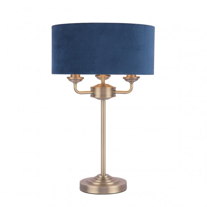 Laura Ashley  Sorrento 3 Light Table Lamp Antique Brass & Blue Shade