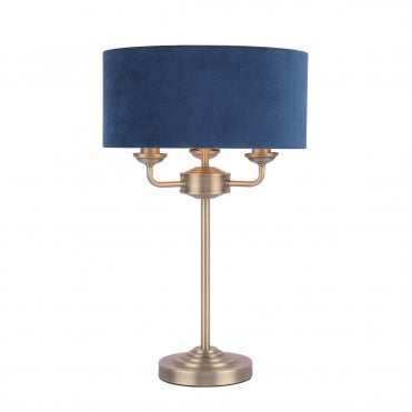 Laura Ashley Sorrento 3 Light Table Lamp Antique Brass & Blue Shade